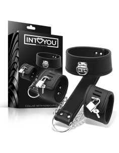 Intoyou Black Shadow — obroża z kajdankami z eko skóry