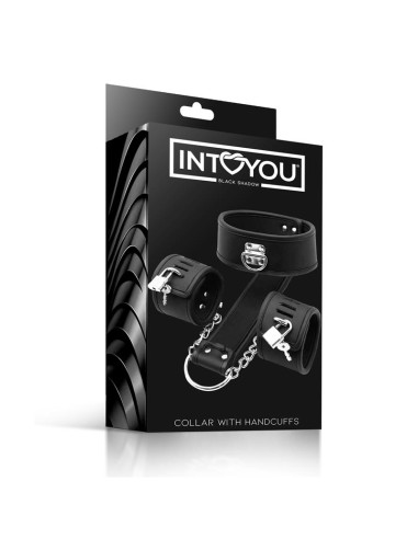 Intoyou Black Shadow — obroża z kajdankami z eko skóry