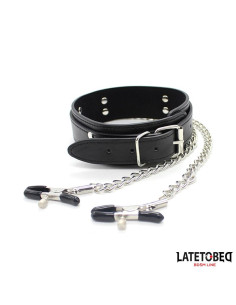 LATETOBED Collar z zaciskami na sutki — elegancka obroża BDSM