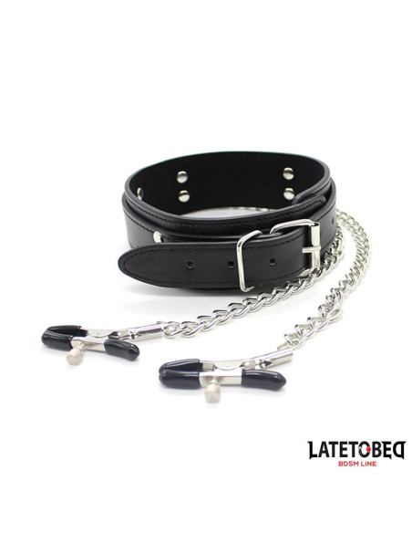 LATETOBED Collar z zaciskami na sutki — elegancka obroża BDSM