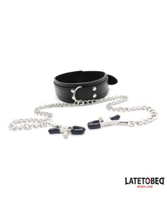 LATETOBED Collar z zaciskami na sutki — elegancka obroża BDSM 2