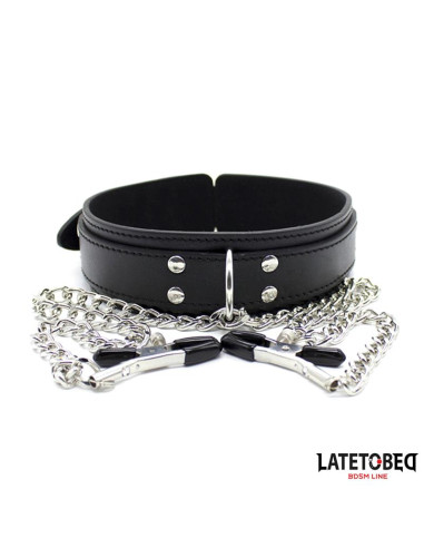 LATETOBED Collar z zaciskami na sutki — elegancka obroża BDSM