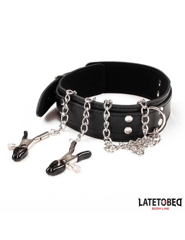 LATETOBED Collar z zaciskami na sutki — elegancka obroża BDSM