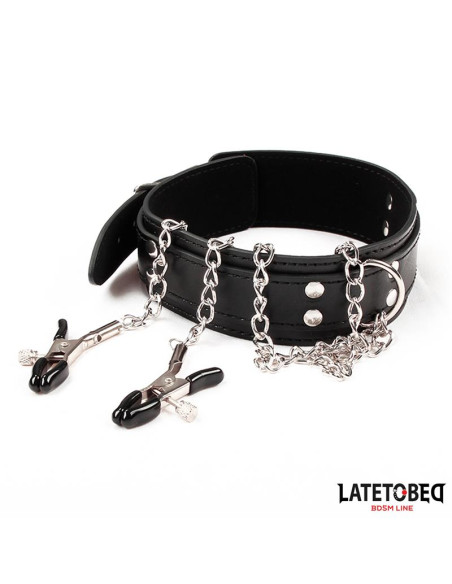 LATETOBED Collar z zaciskami na sutki — elegancka obroża BDSM