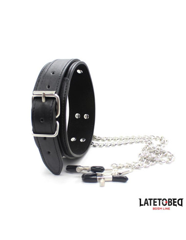 LATETOBED Collar z zaciskami na sutki — elegancka obroża BDSM