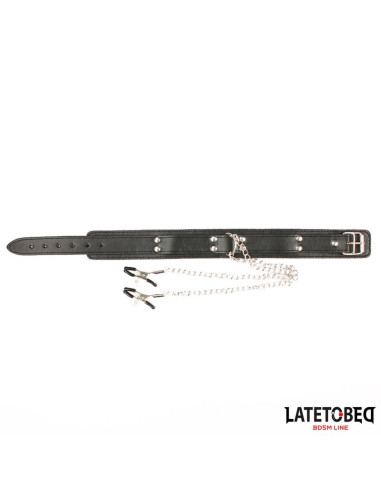 LATETOBED Collar z zaciskami na sutki — elegancka obroża BDSM