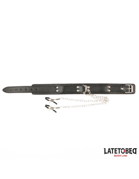 LATETOBED Collar z zaciskami na sutki — elegancka obroża BDSM