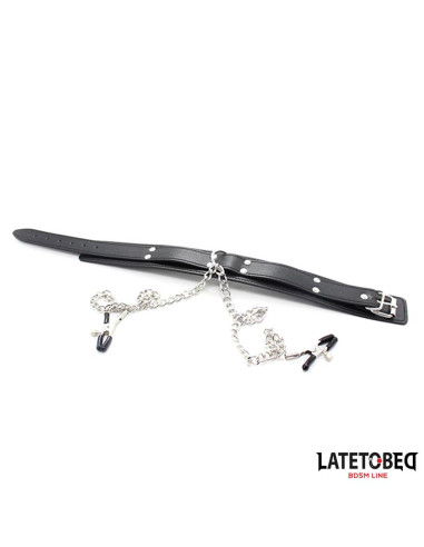 LATETOBED Collar z zaciskami na sutki — elegancka obroża BDSM