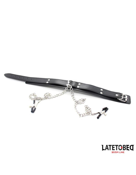 LATETOBED Collar z zaciskami na sutki — elegancka obroża BDSM