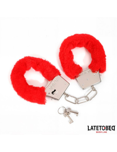 LATETOBED Furry Locking Cuff — czerwone futerkowe kajdanki