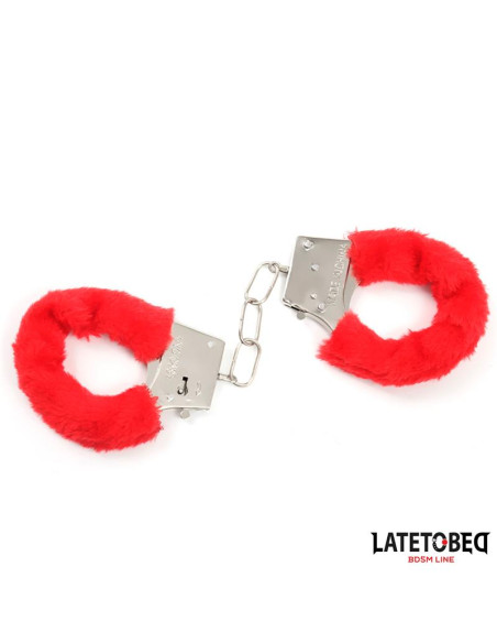 LATETOBED Furry Locking Cuff — czerwone futerkowe kajdanki