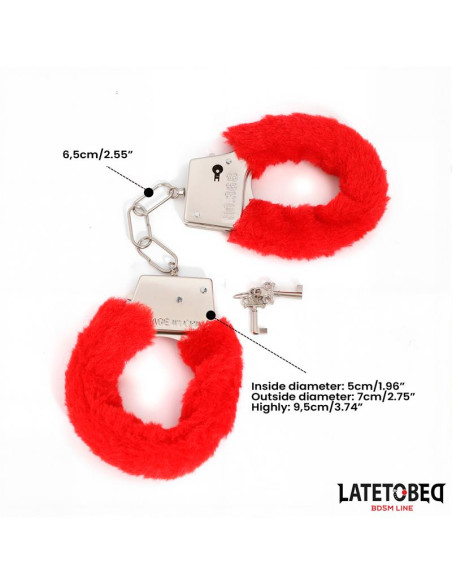 LATETOBED Furry Locking Cuff — czerwone futerkowe kajdanki