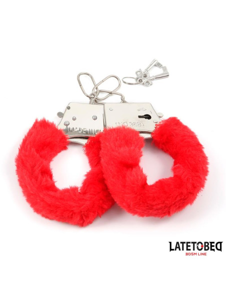 Latetobed Furry Metal Cuff – czerwone kajdanki z futerkiem