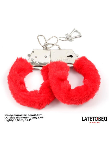 Latetobed Furry Metal Cuff – czerwone kajdanki z futerkiem