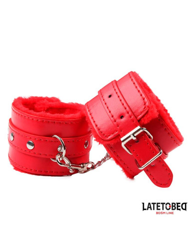 LATETOBED Furry Wrist Cuff Red — futrzane kajdanki 31x5,5 cm