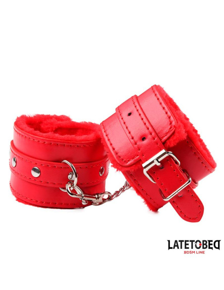 LATETOBED Furry Wrist Cuff Red — futrzane kajdanki 31x5,5 cm