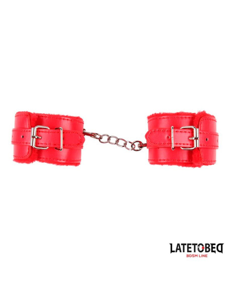LATETOBED Furry Wrist Cuff Red — futrzane kajdanki 31x5,5 cm