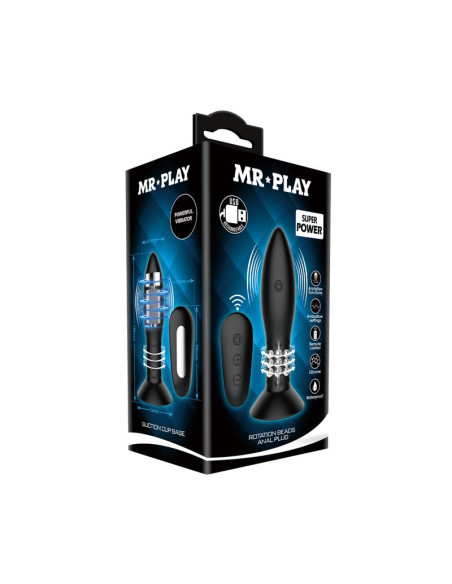 MR PLAY korek analny z wibracją i rotacją — elegancki, ładowalny