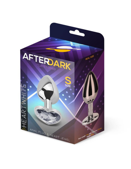 Afterdark korek analny S z kryształkiem — biały, elegancki