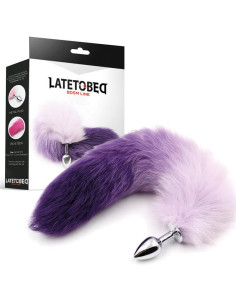 LATETOBED korek analny z ogonem Foxy S — metalowy, fioletowo-biały