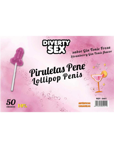 DIVERTY SEX — 50 lizaków gin & tonic z truskawką, 10% alkoholu