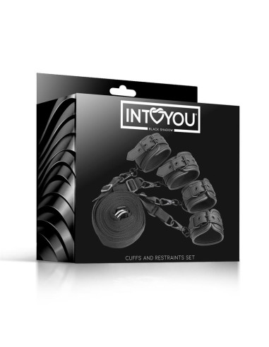 INTOYOU Black Shadow — zestaw kajdan na łóżko ze skóry wegańskiej